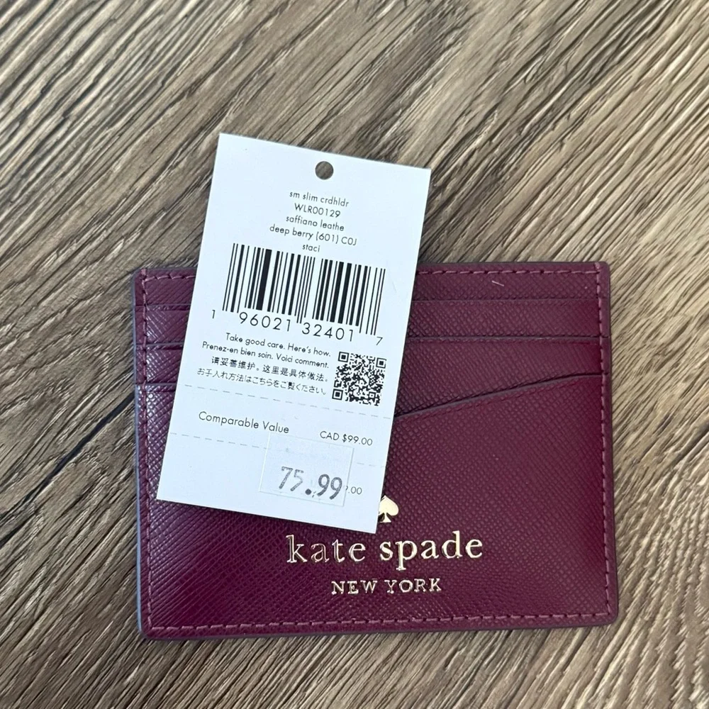 kate spade New York Burgundy Leather Card Case with Gold Logo